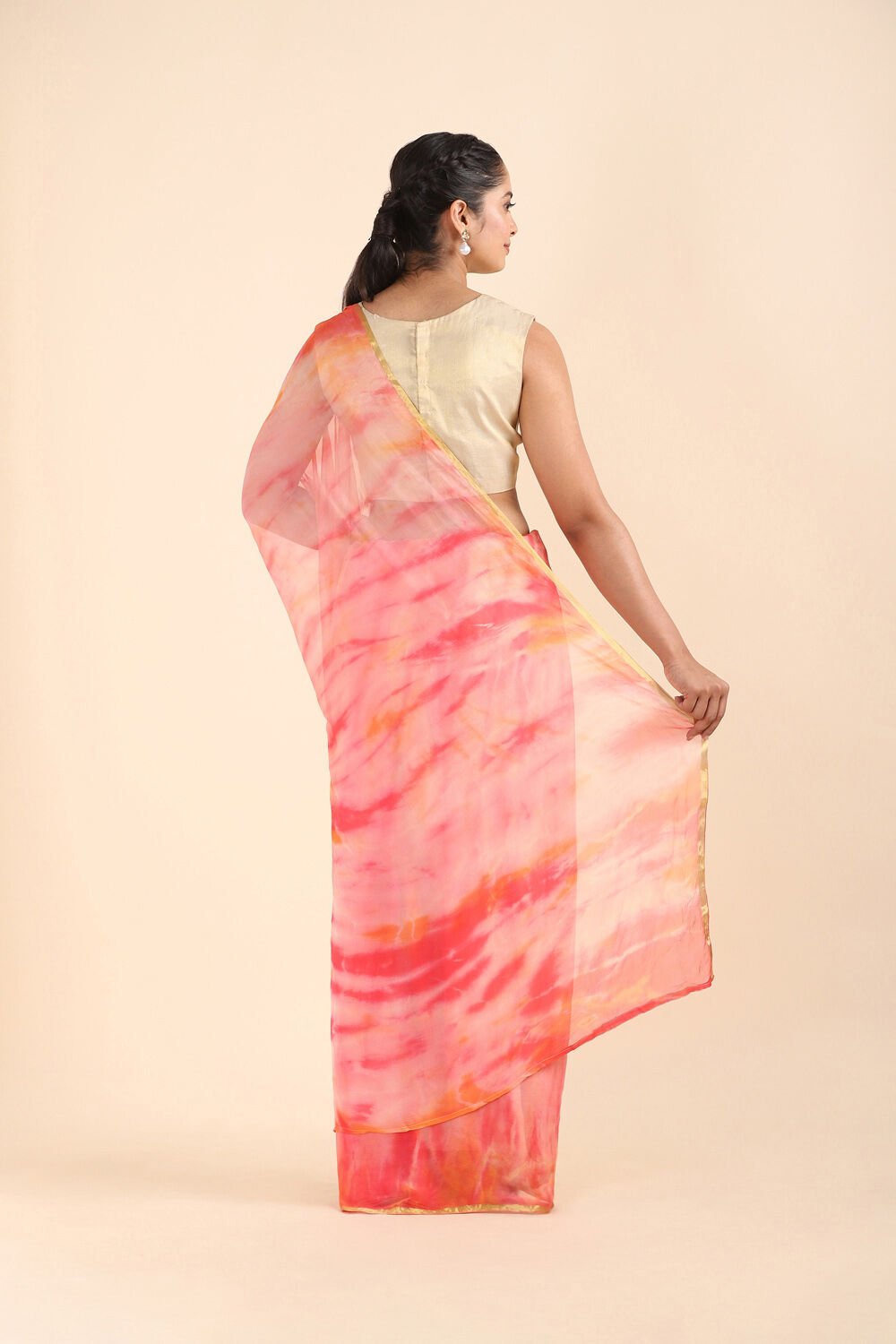 Pink Viscose Tie and Dye Saree image number null