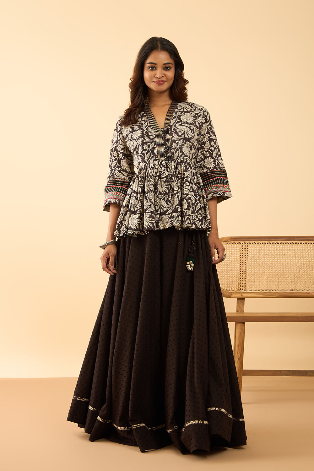 Black Embroidered Rajasthan Pure Cotton Lehenga image number null
