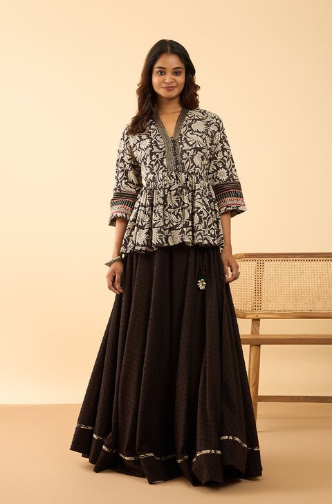 Black Embroidered Rajasthan Pure Cotton Lehenga
