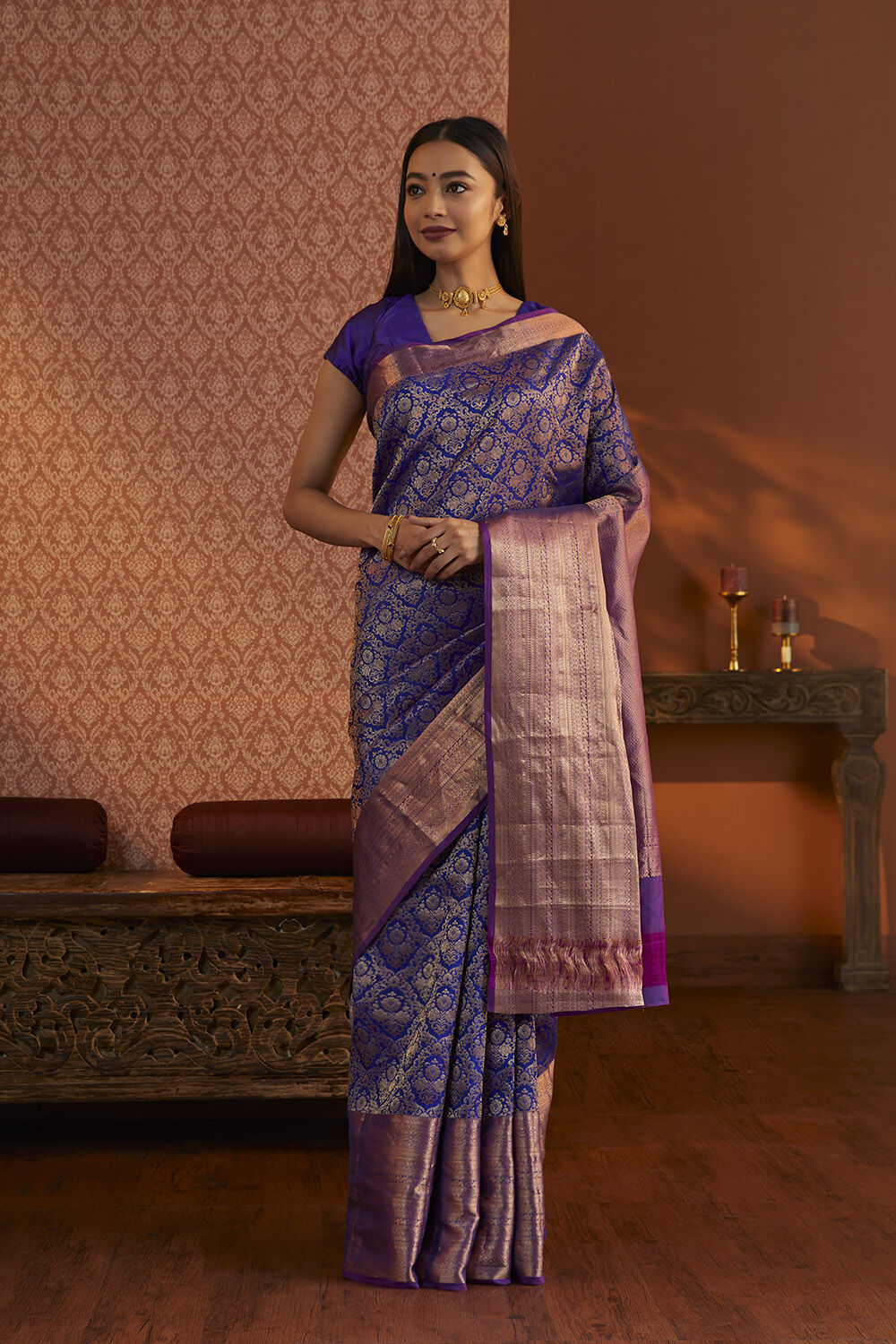Blue Silk Viscose Woven Saree image number null