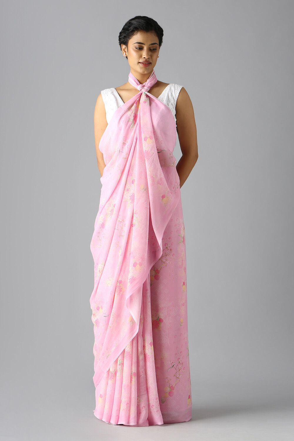 Light Pink Viscose Crepe Digital Printed Saree image number null