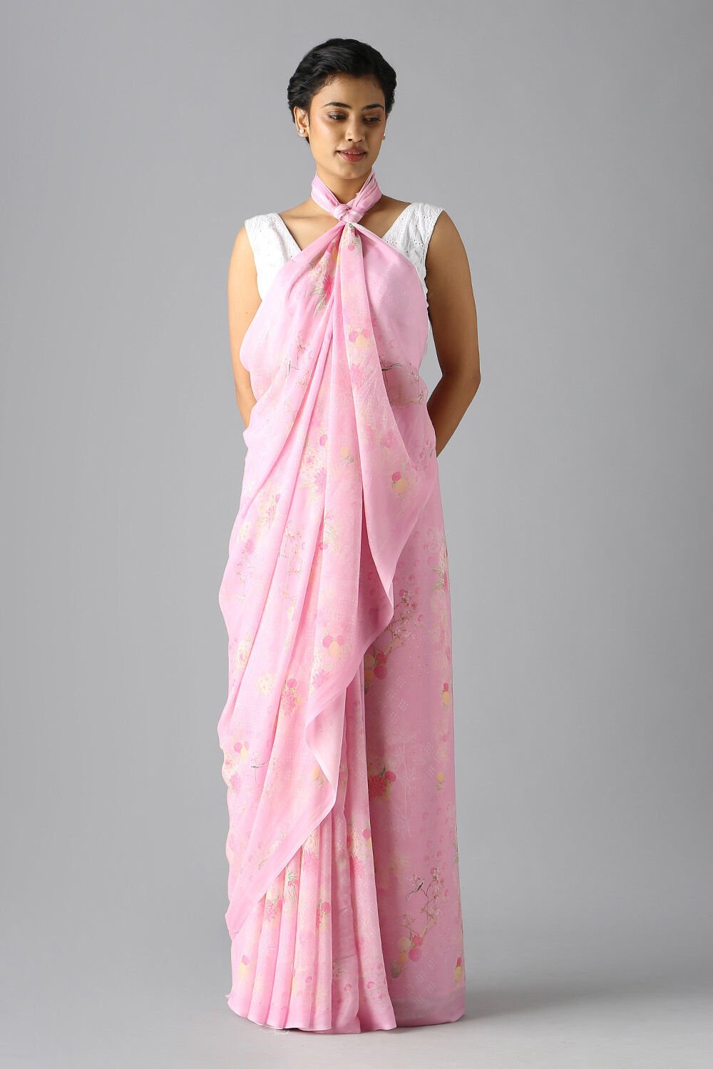 Light Pink Viscose Crepe Digital Printed Saree image number null
