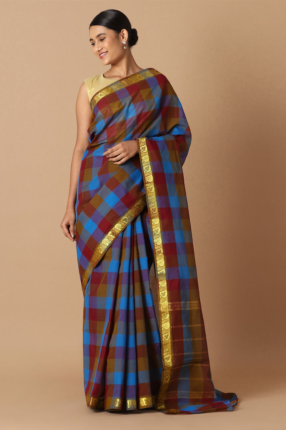 Blue Pure and Brown Cotton Chettinad image number null