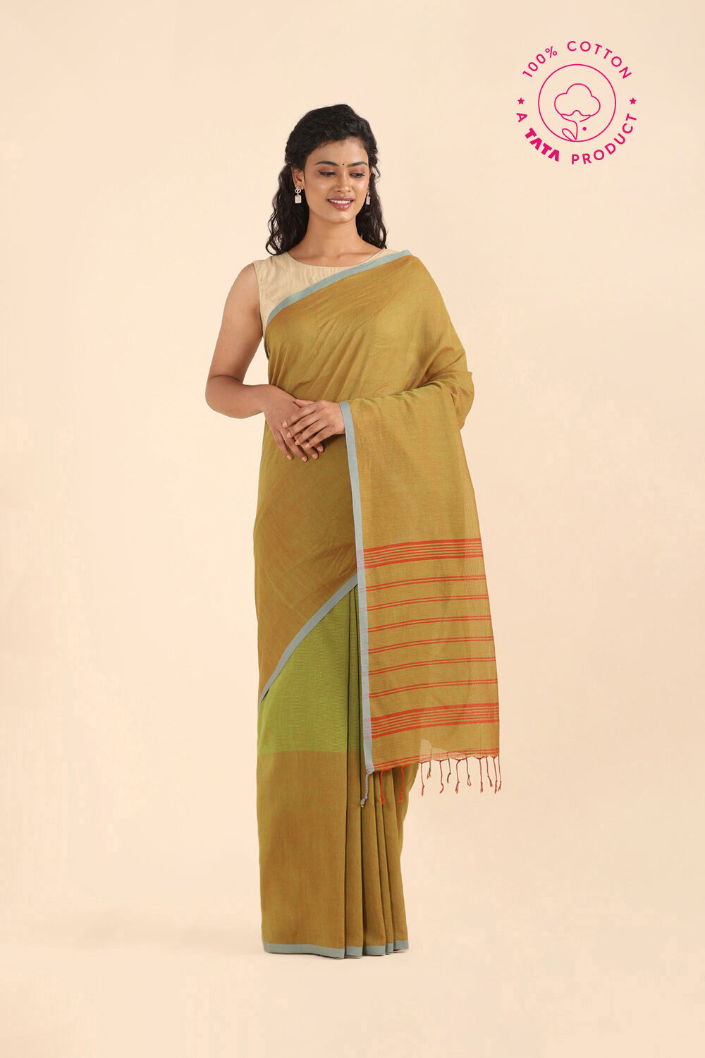 Green Pure Cotton Bengal Saree image number null