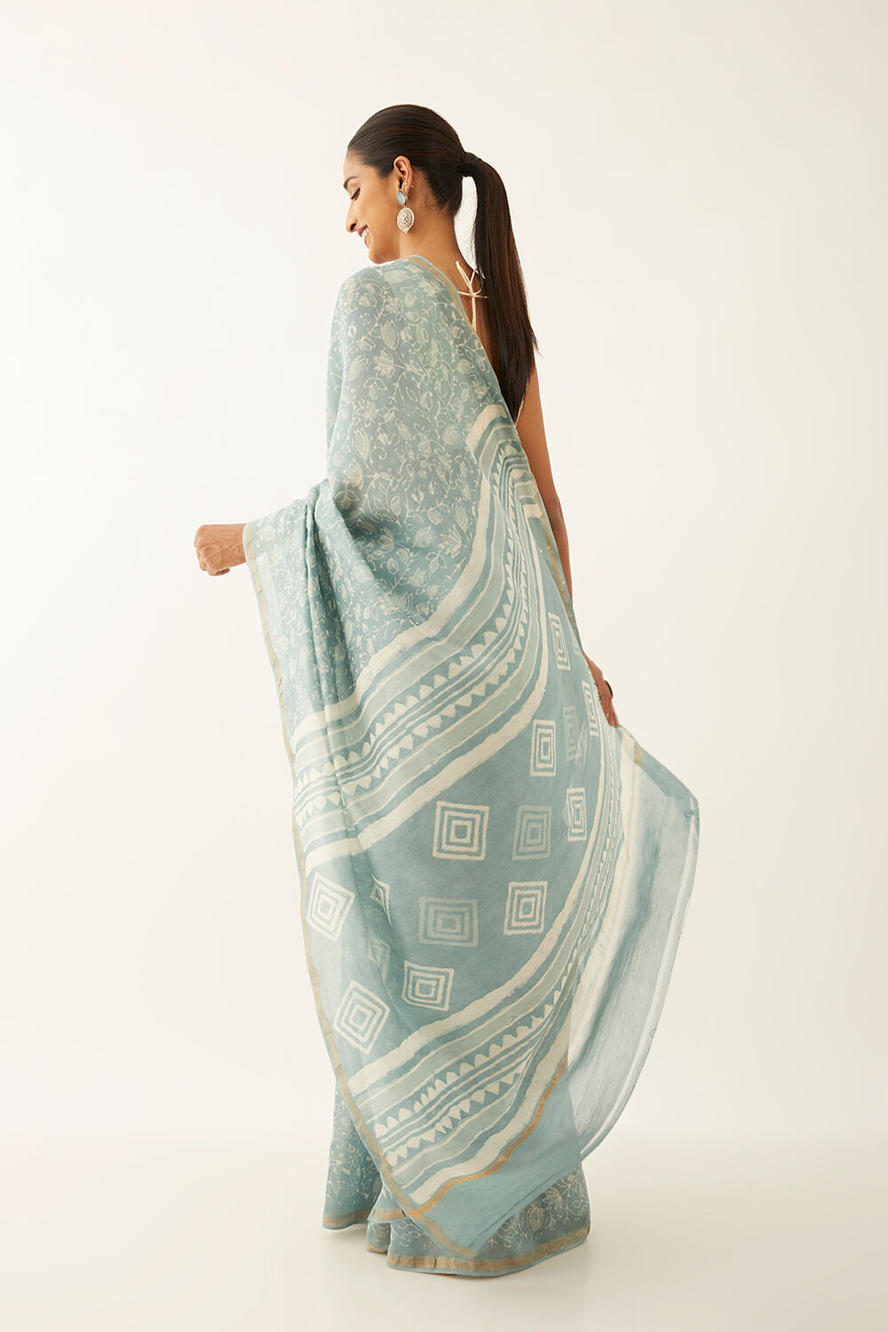Grey Pure Silk Cotton Dabu Printed Saree image number null
