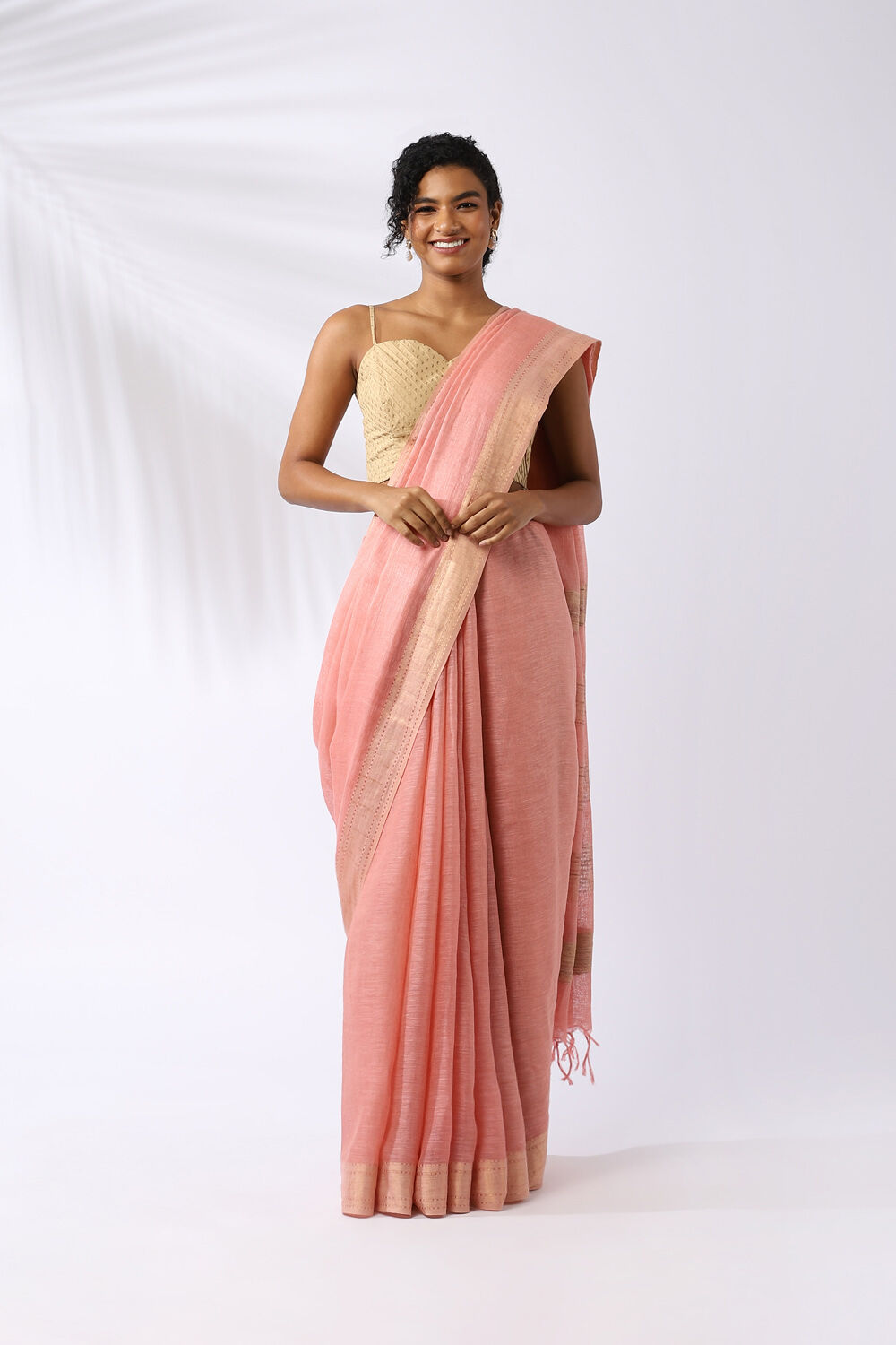 Light Orange Pure Cotton Linen Bhagalpuri Saree image number null