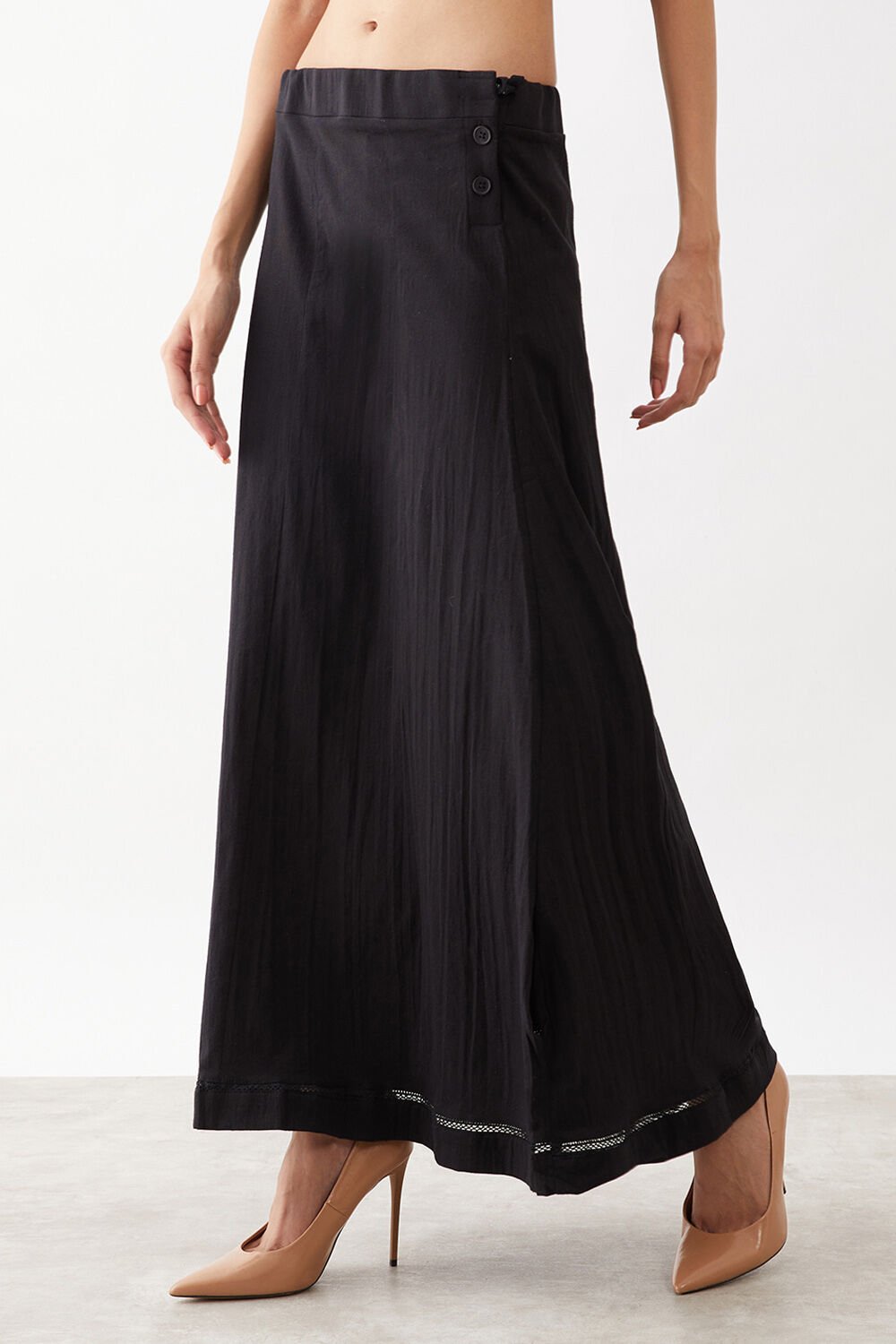 Black Woven Cotton Lycra Skirt image number null