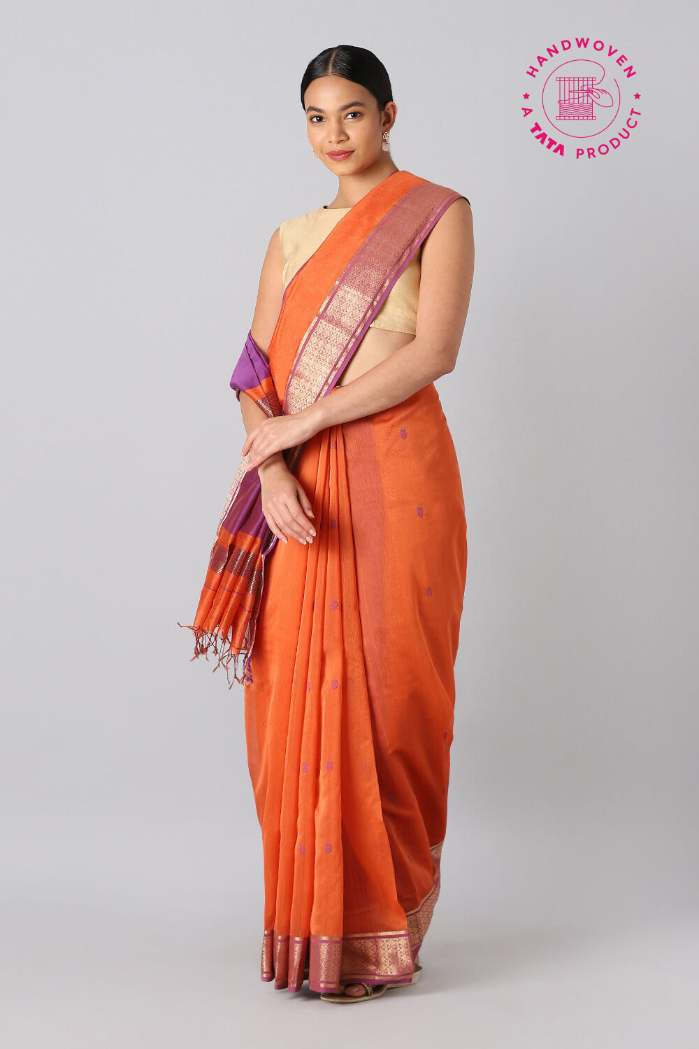 Orange Pure Silk Cotton Maheswari Saree image number null