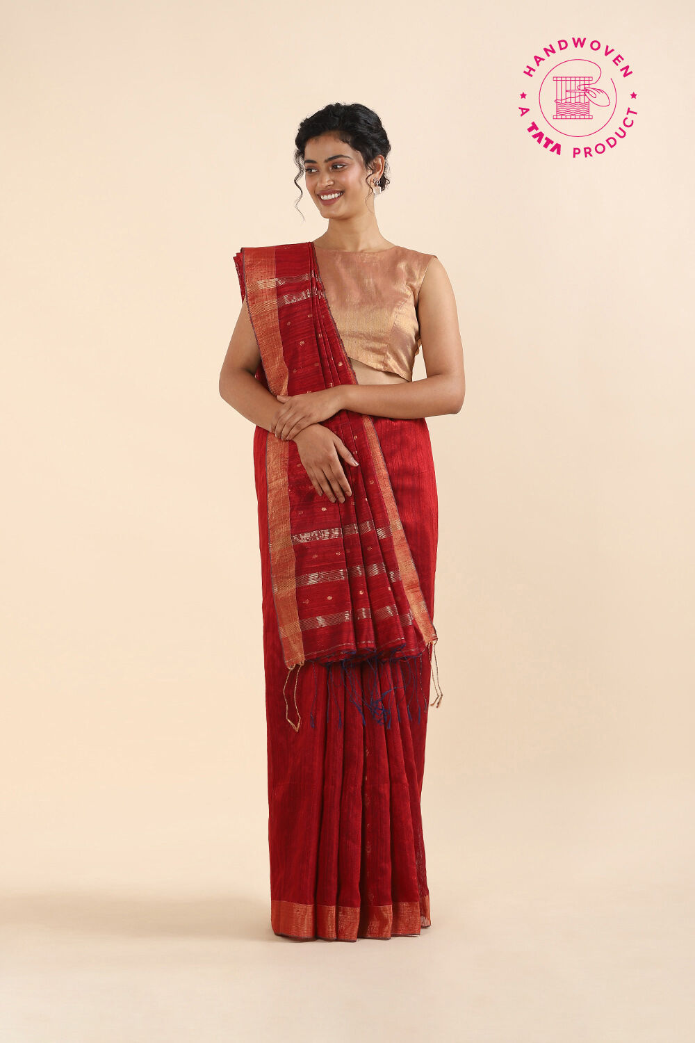 Red Pure Silk Vanya Jamdani Saree image number null