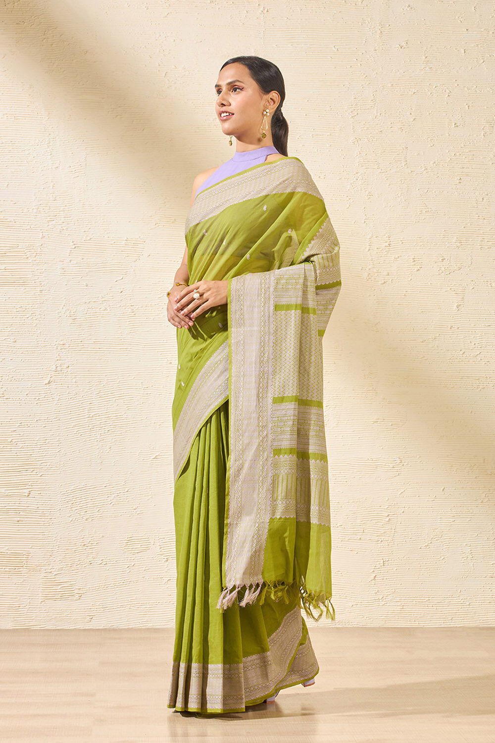 Light Green Woven South Pure Cotton Saree image number null