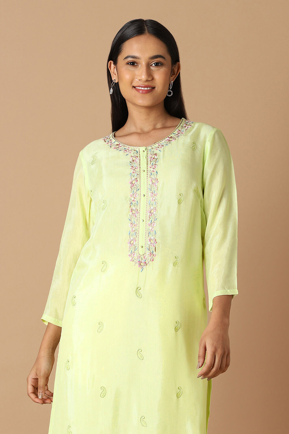 Light Green Embroidered Kurta image number null