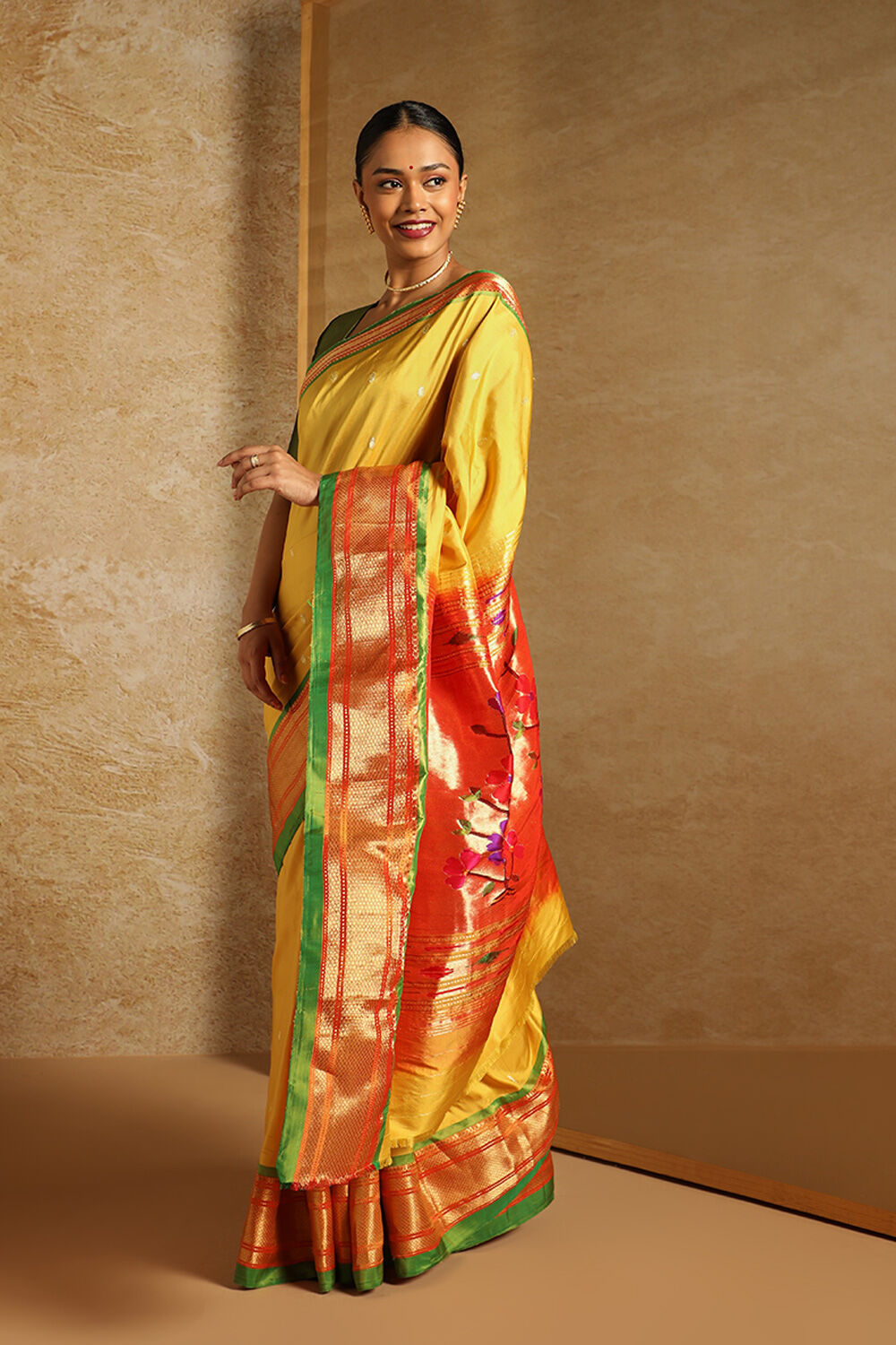 Yellow Pure Silk Paithani Saree image number null