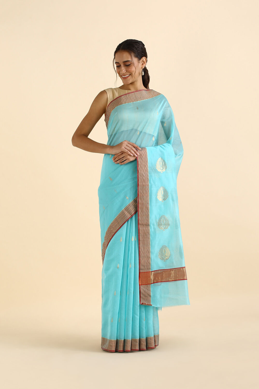Light Blue Pure Silk Cotton Chanderi Saree image number null