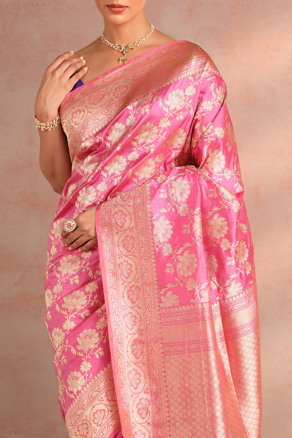 Pink Pure Silk Kadwa Banarasi Saree image number null