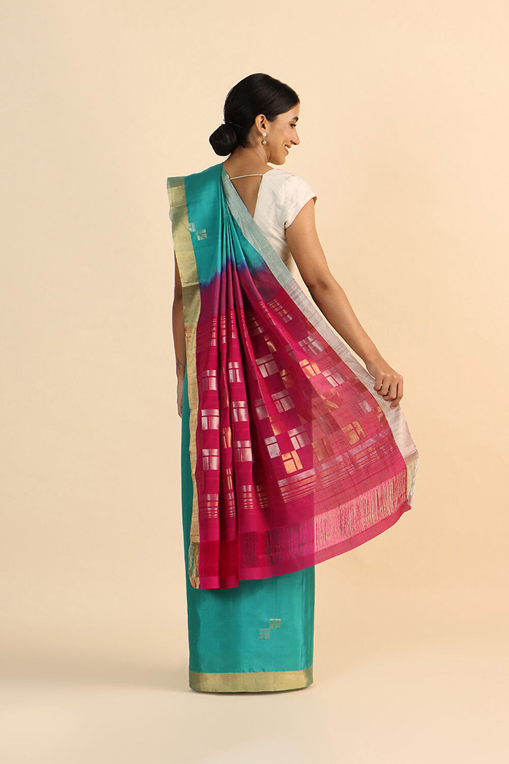 Blue Pure Silk Tencel South Saree image number null