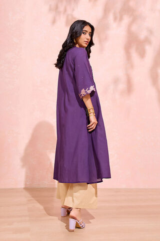 Dark Violet Cotton Viscose Embroidered Kurta thumbnail image number null