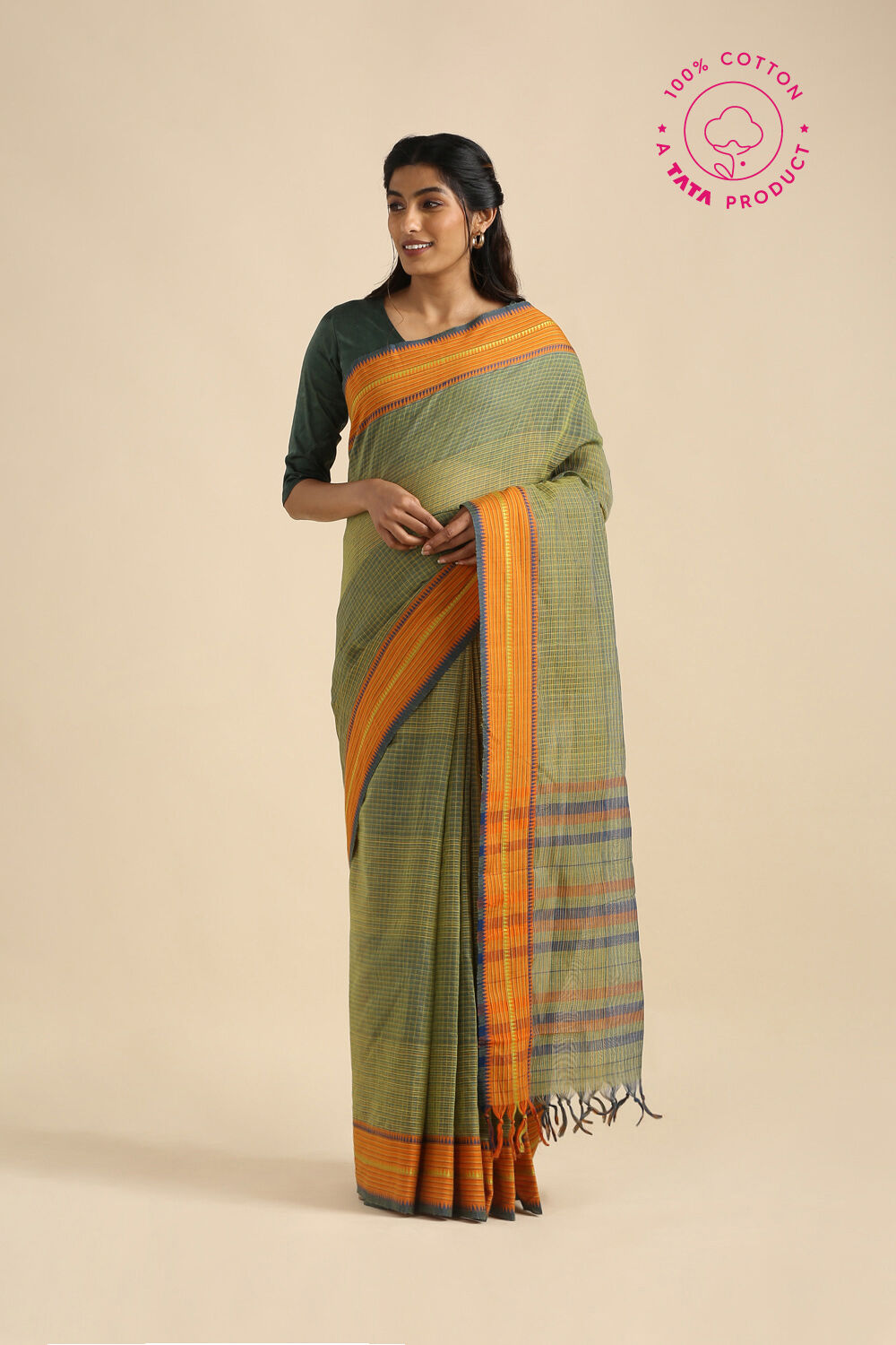Green Pure Cotton Naranyanpet Saree image number null