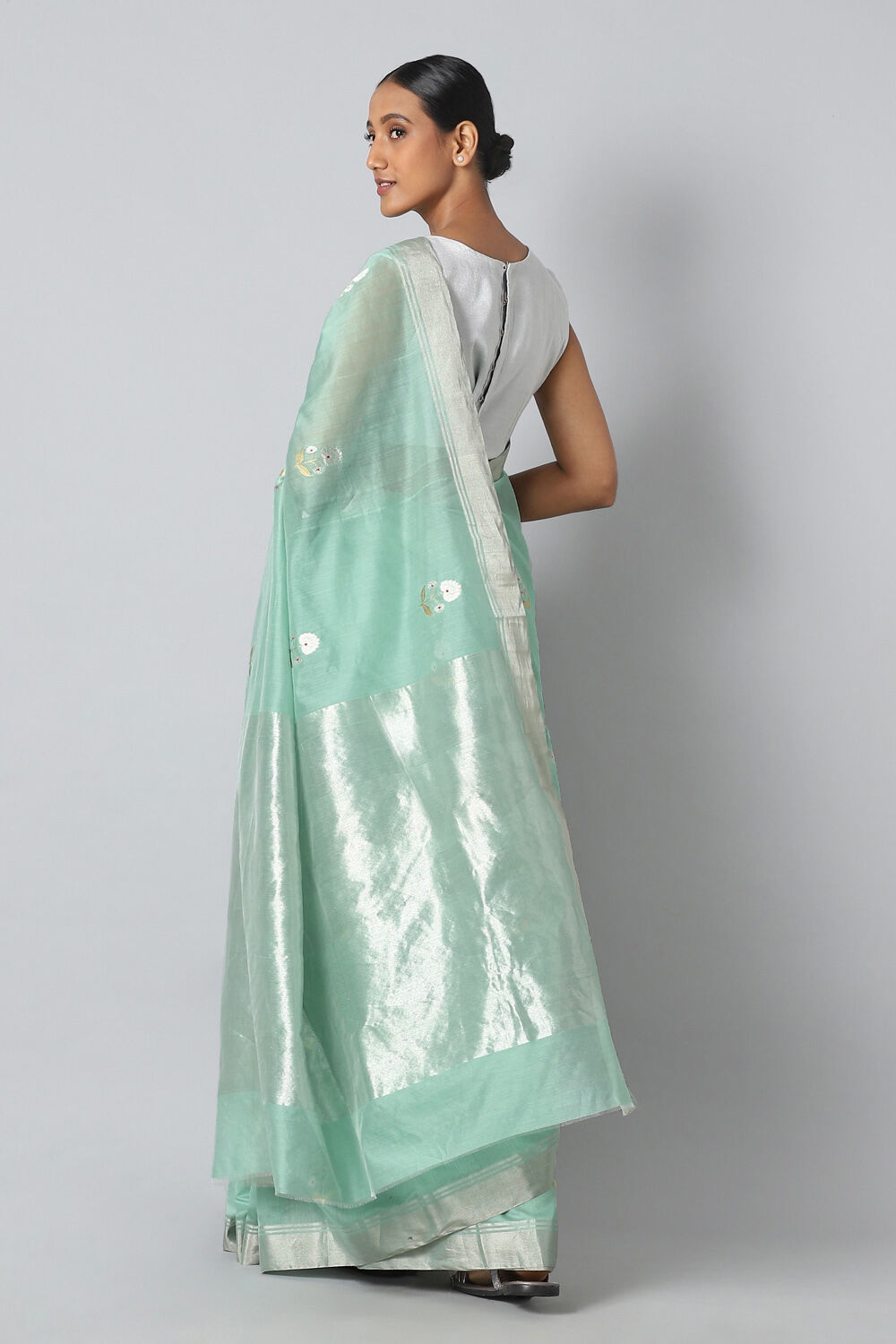 Light Blue Pure Silk Cotton Chanderi Saree image number null