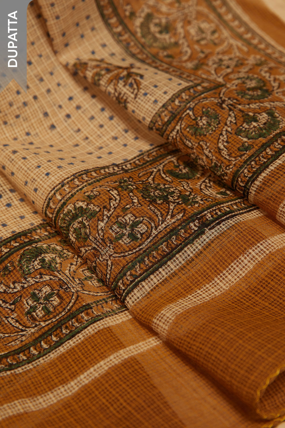 Yellow Bagru Block Printed Pure Cotton Unstitched Suit Set image number null