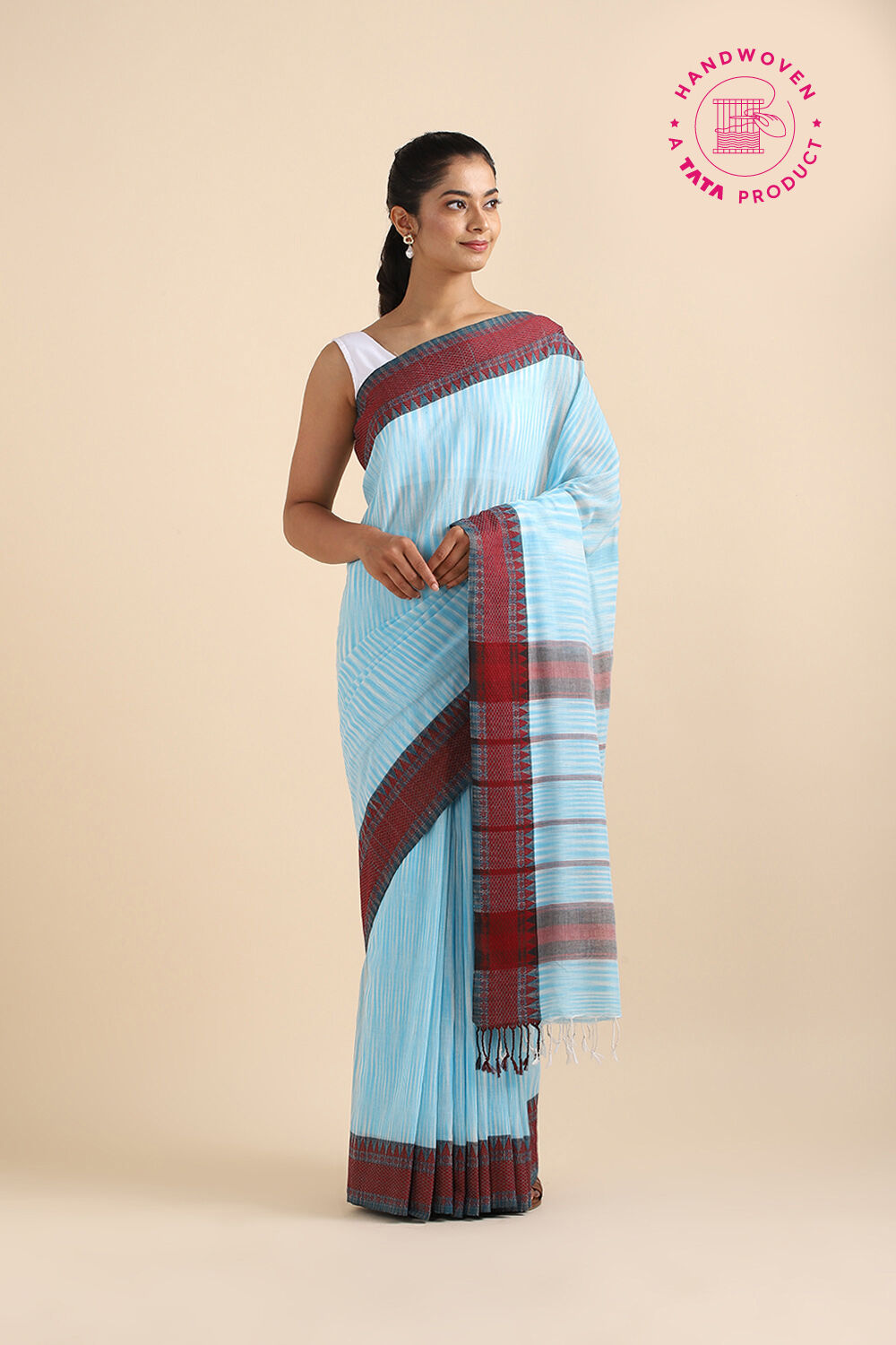 Light Blue Pure Cotton Bengal Saree image number null