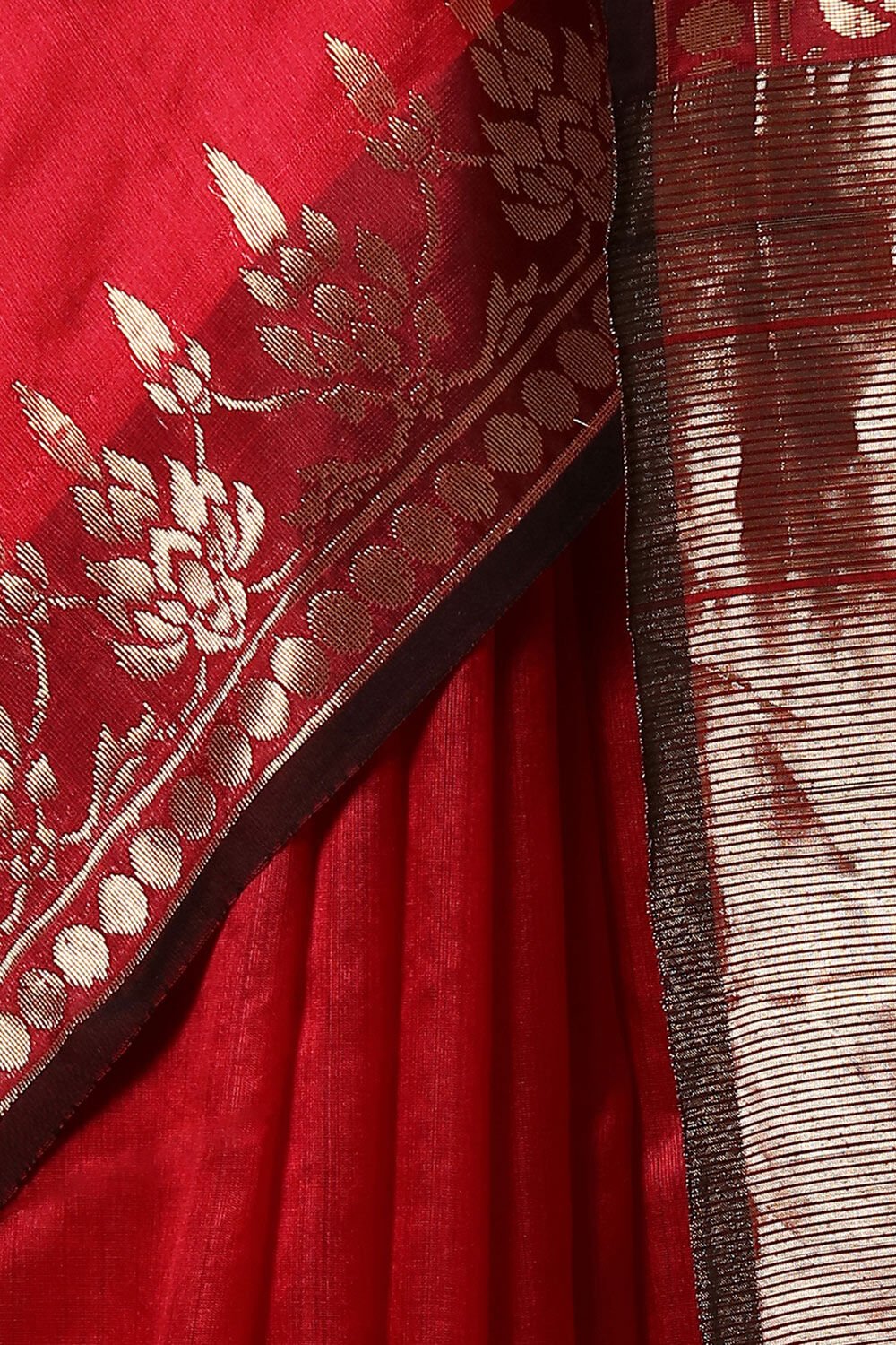 Dark Red Pure Silk Chanderi Saree image number null