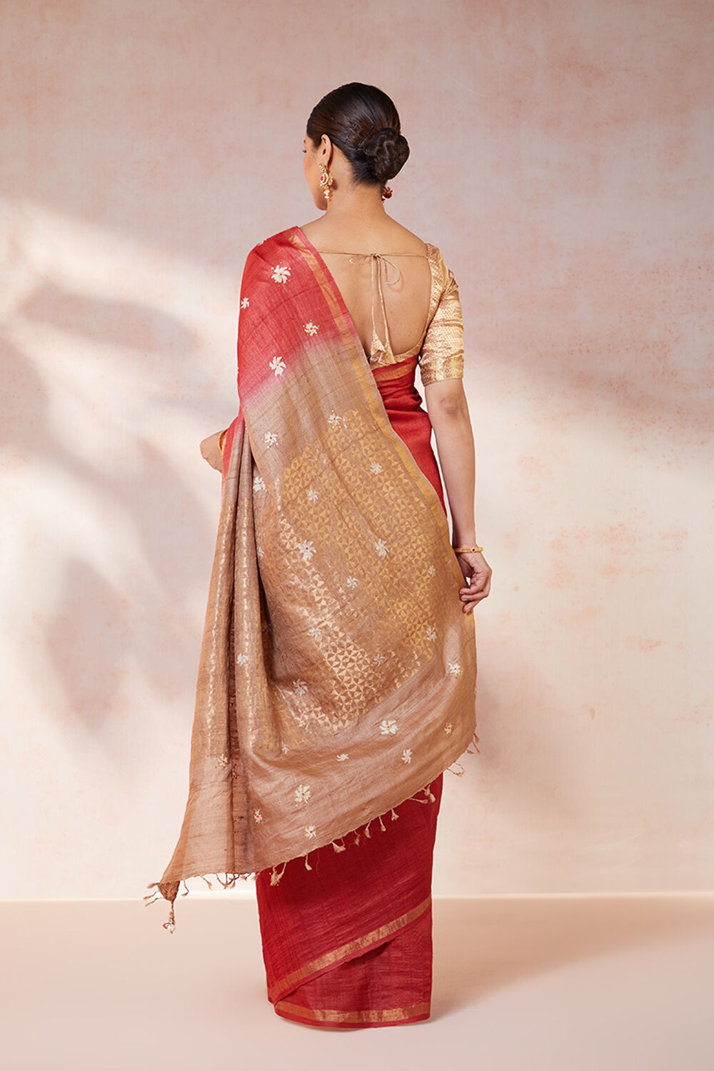 Red Chattisgarh Pure Tussar Silk Hand Painted Saree image number null