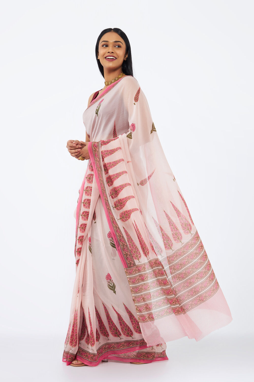 Pink Viscose Organza Printed Saree image number null