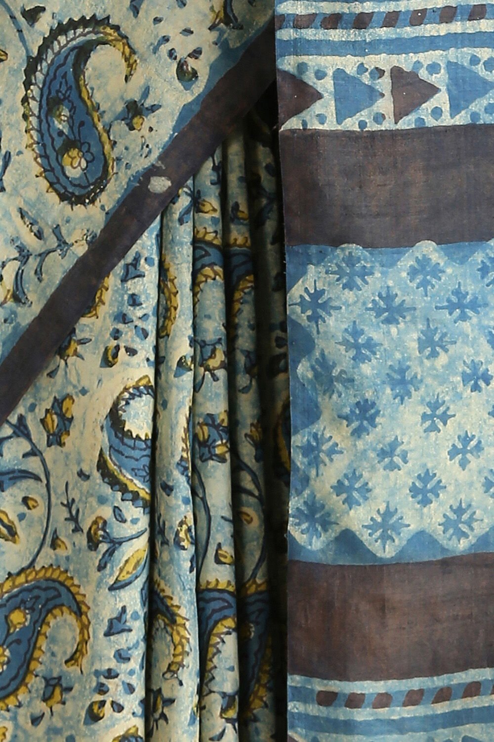 Blue Ajrakh Hand Blockprinted Pure Silk Saree image number null