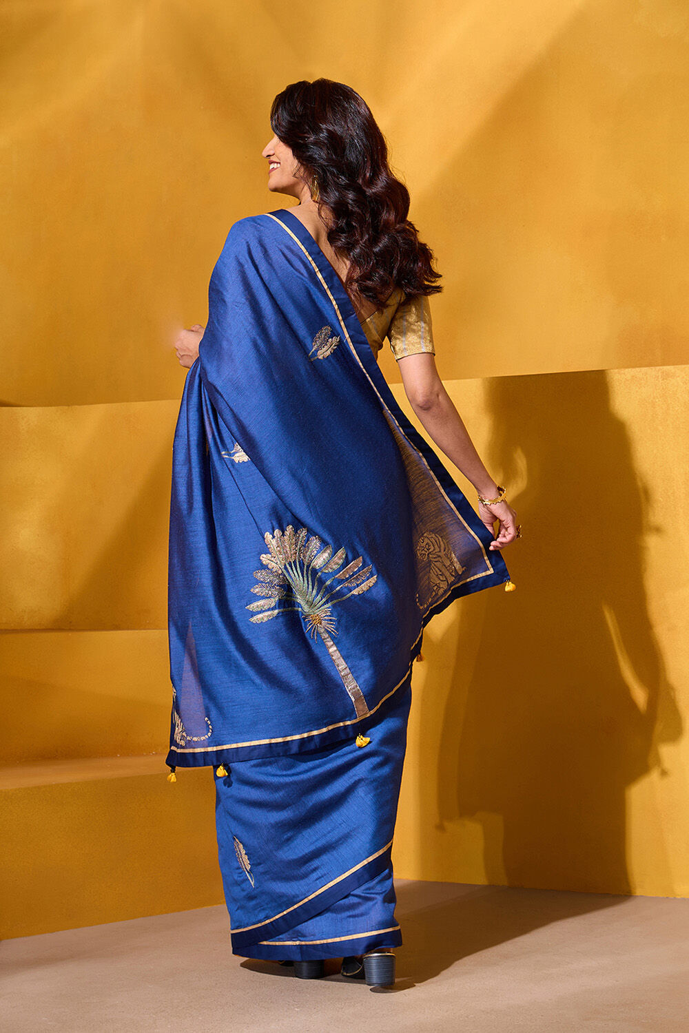 Blue Pure Tussar Silk Embroidered Saree image number null