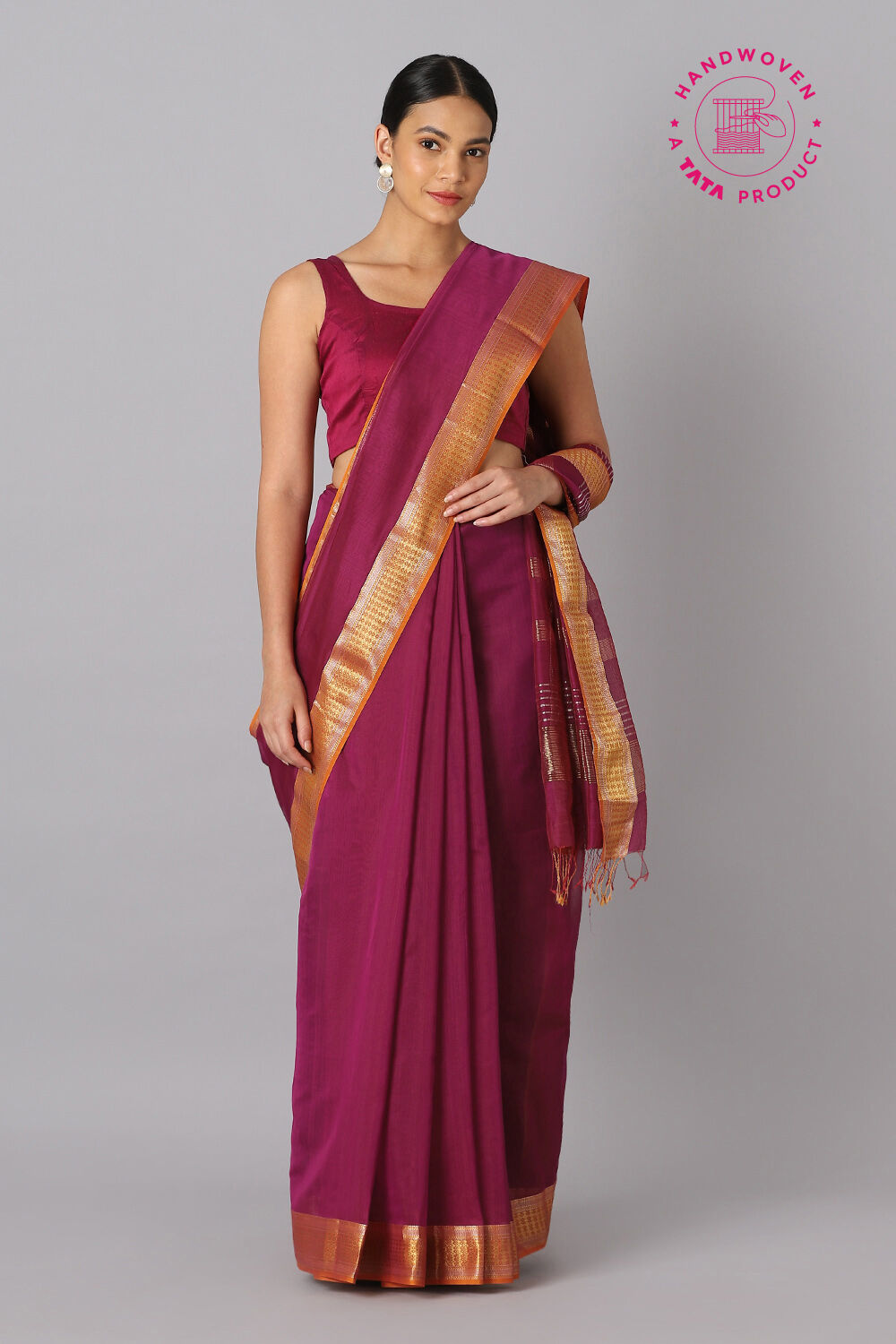 Dark Pink Pure Silk Cotton Maheswari Saree image number null