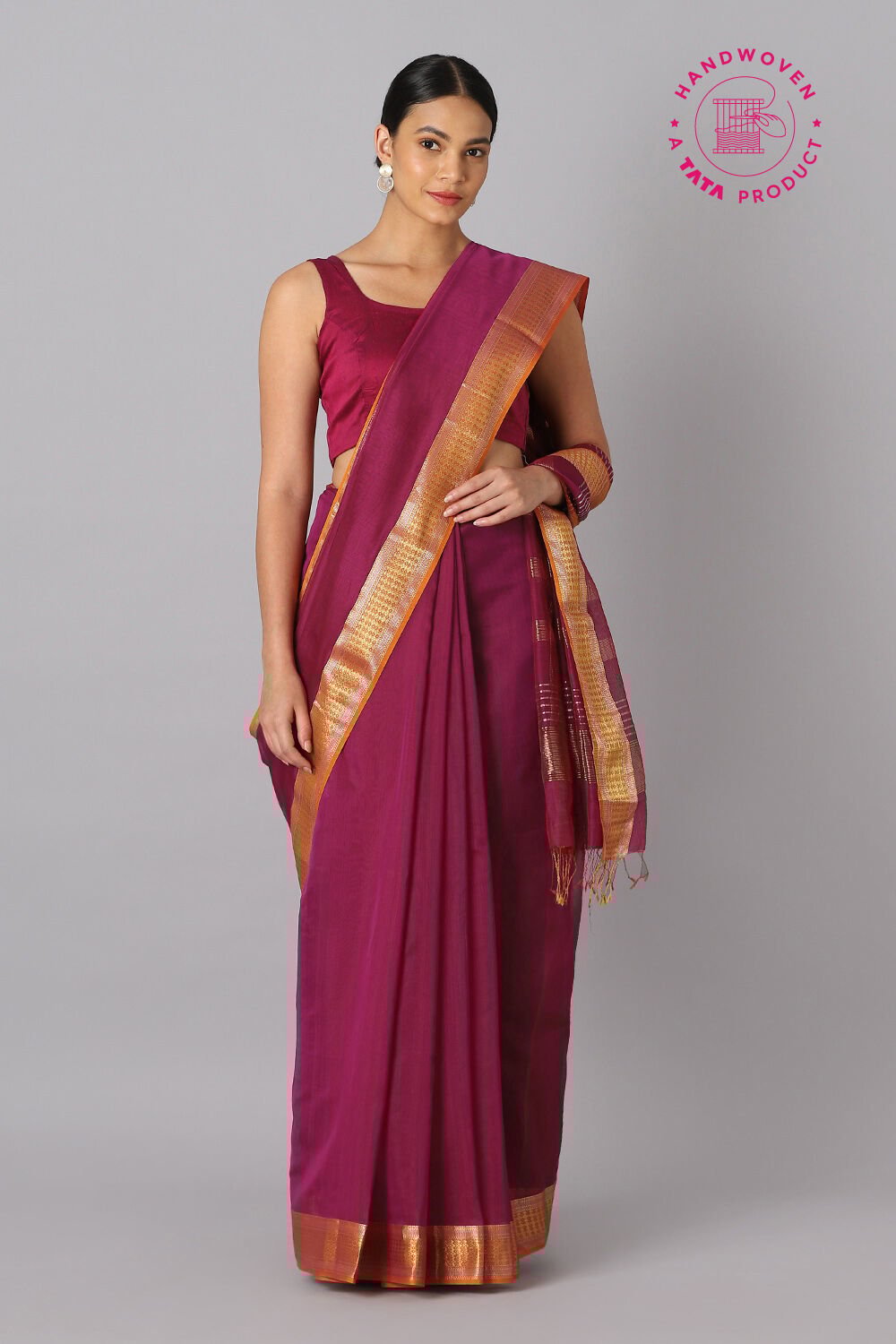 Dark Pink Pure Silk Cotton Maheswari Saree image number null
