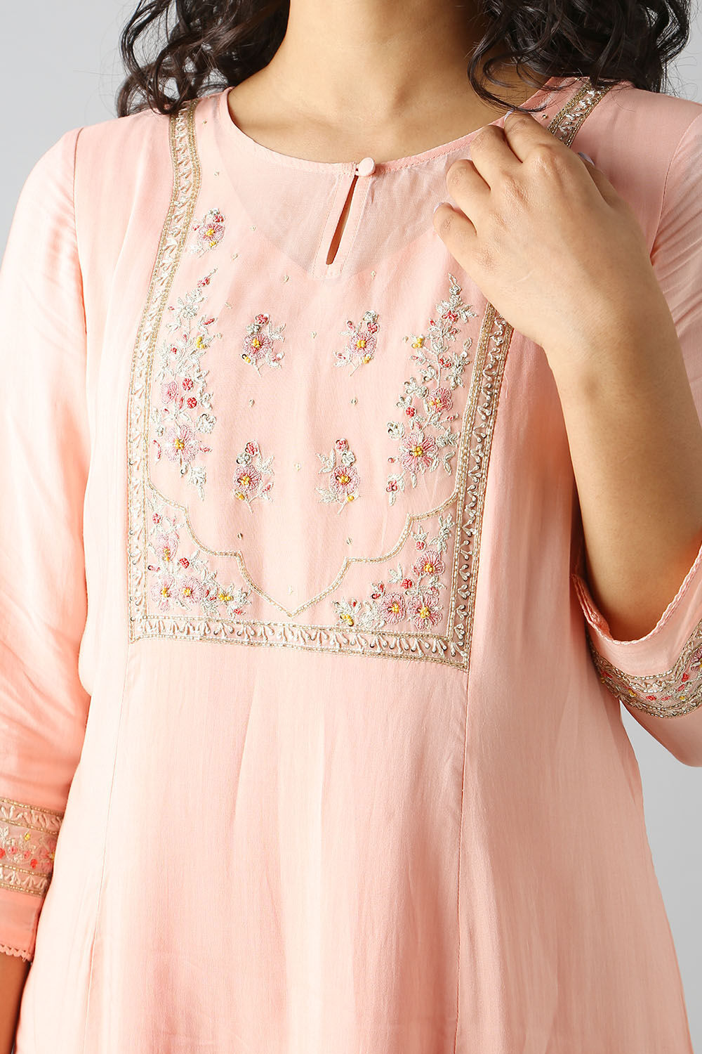 Light Pink Embroidered Viscose Kurta Set image number null