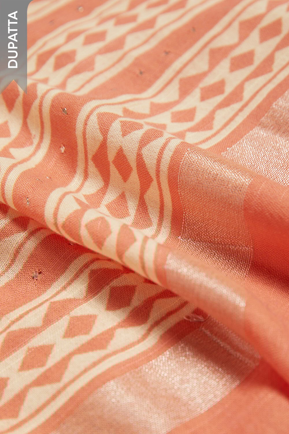 Orange Screen Printed Pure Cotton Linen Unstitched Suit Set image number null