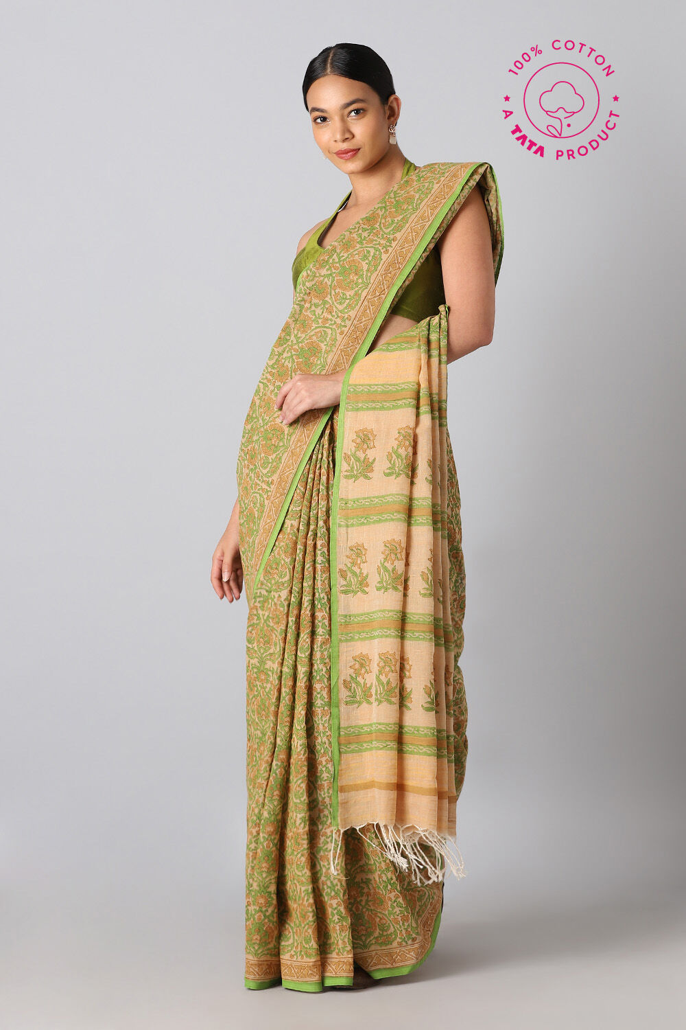 Brown Pure Cotton Printed Saree image number null