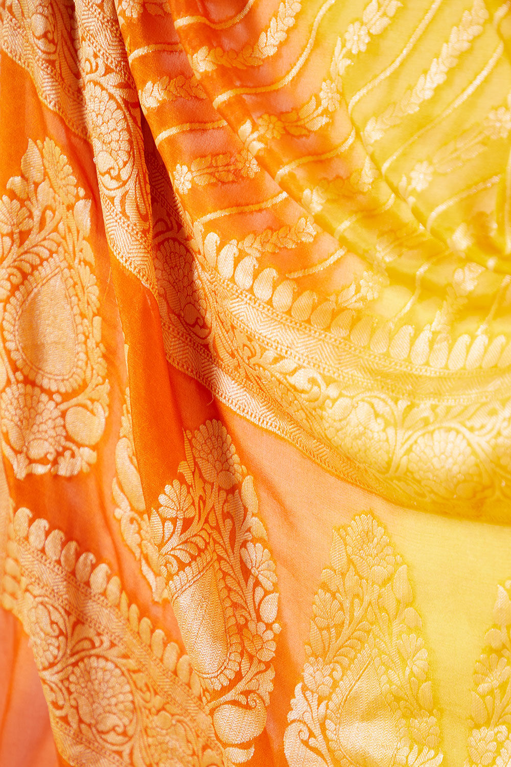 Yellow Pure Georgette Cutwork Banarasi Saree image number null