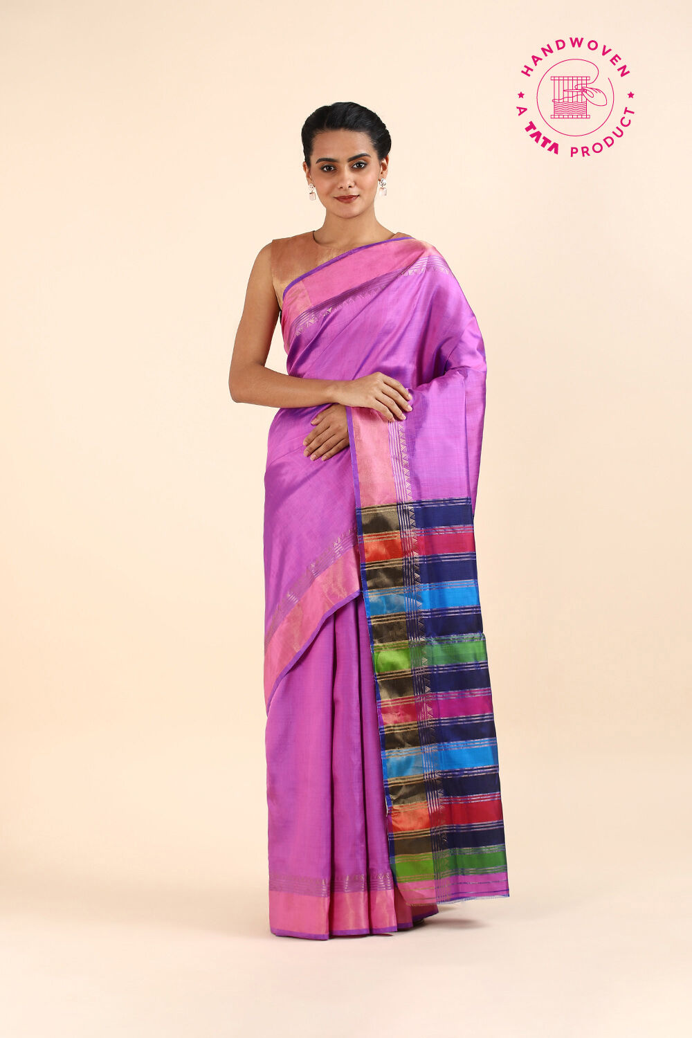 Violet Pure Silk Woven Saree image number null