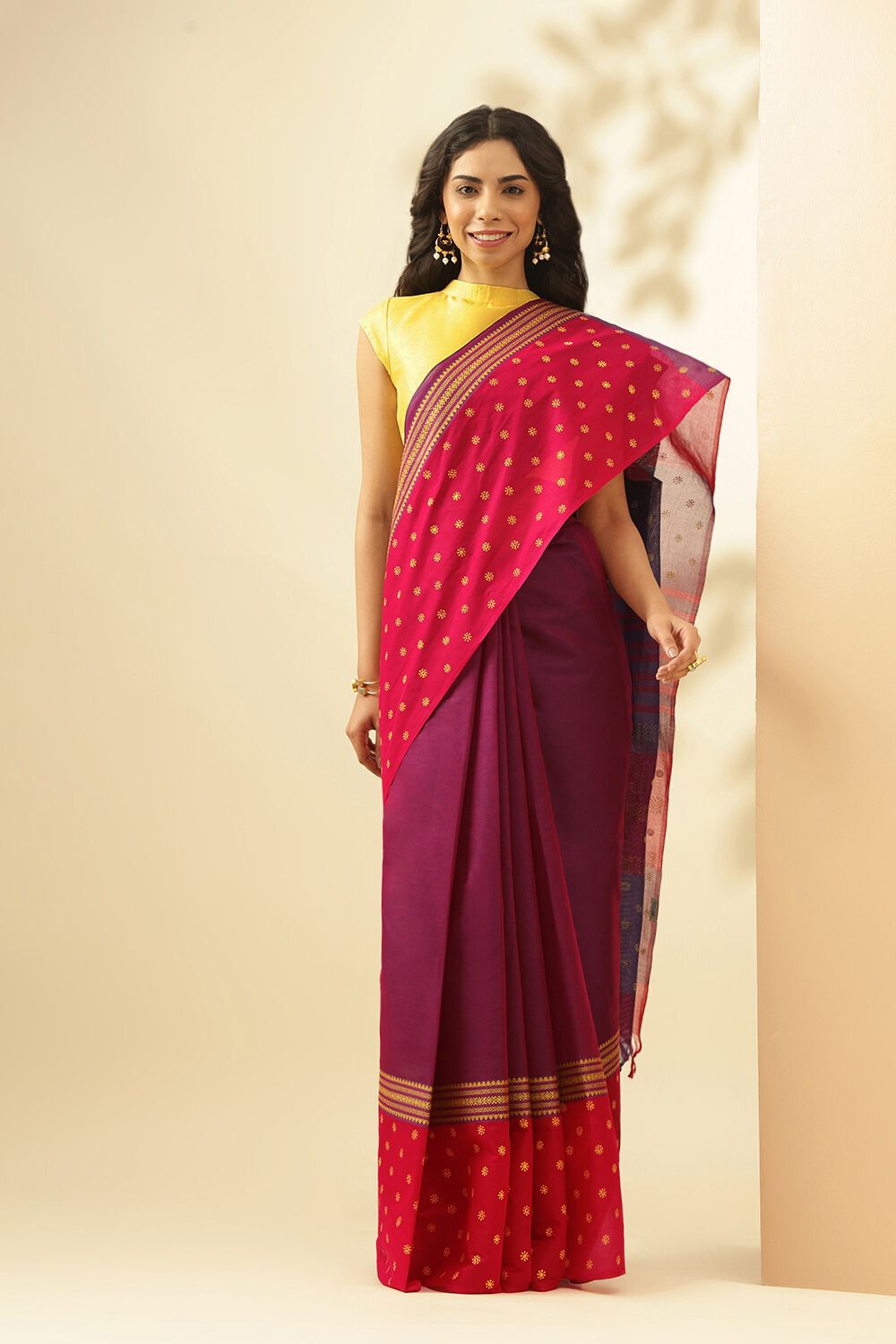 Purple Rajasthan Block Printed Pure Cotton Saree image number null