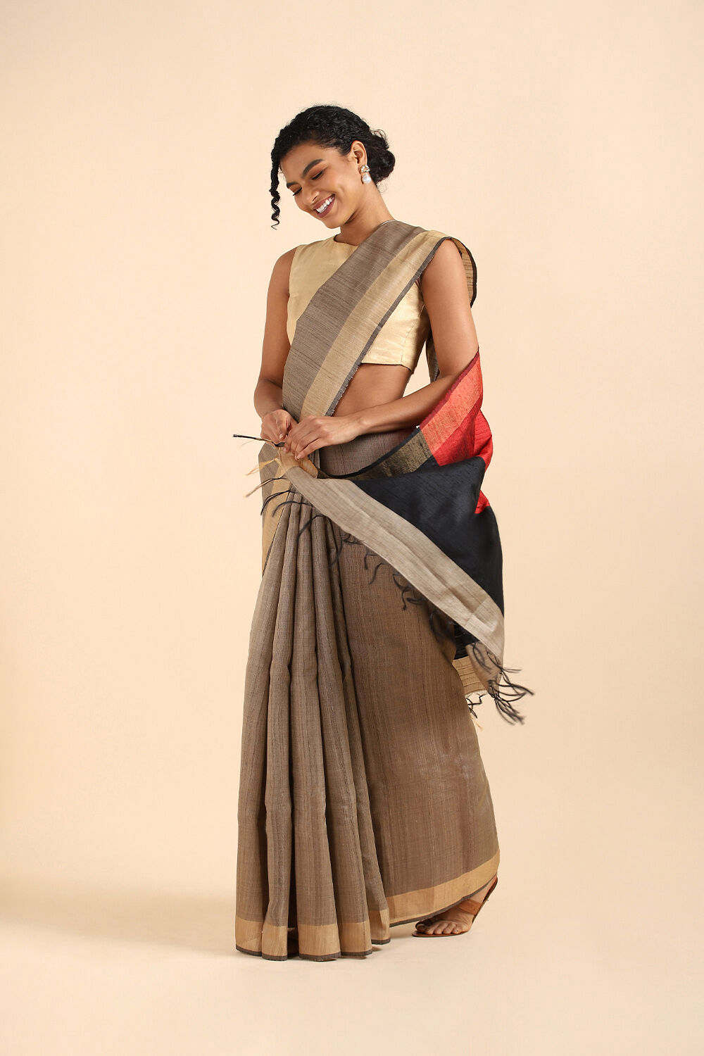 Brown Pure Tussar Silk Bhagalpuri Saree image number null