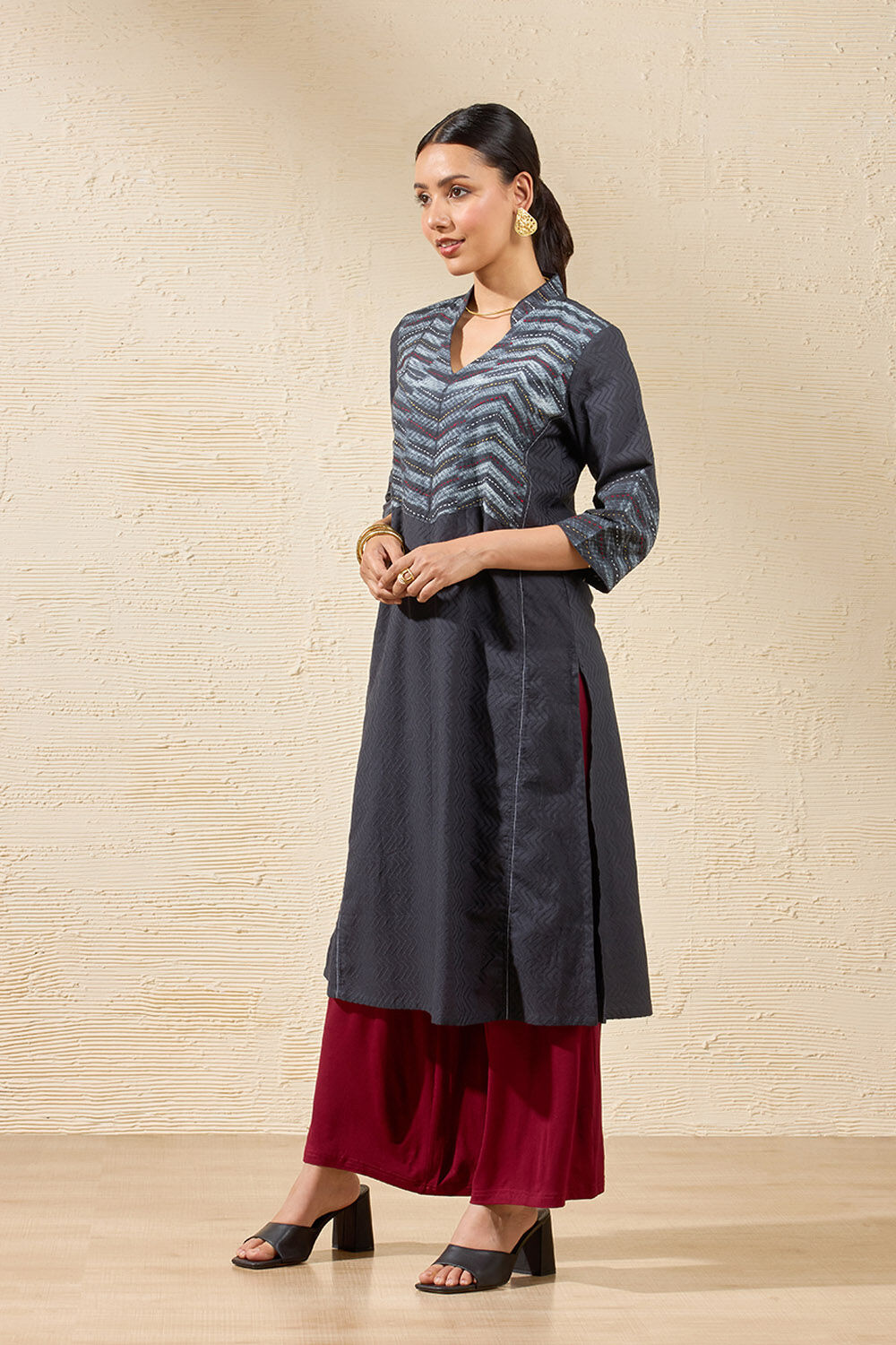 Black Pure Cotton Tie and Dye Shibori Kurta image number null