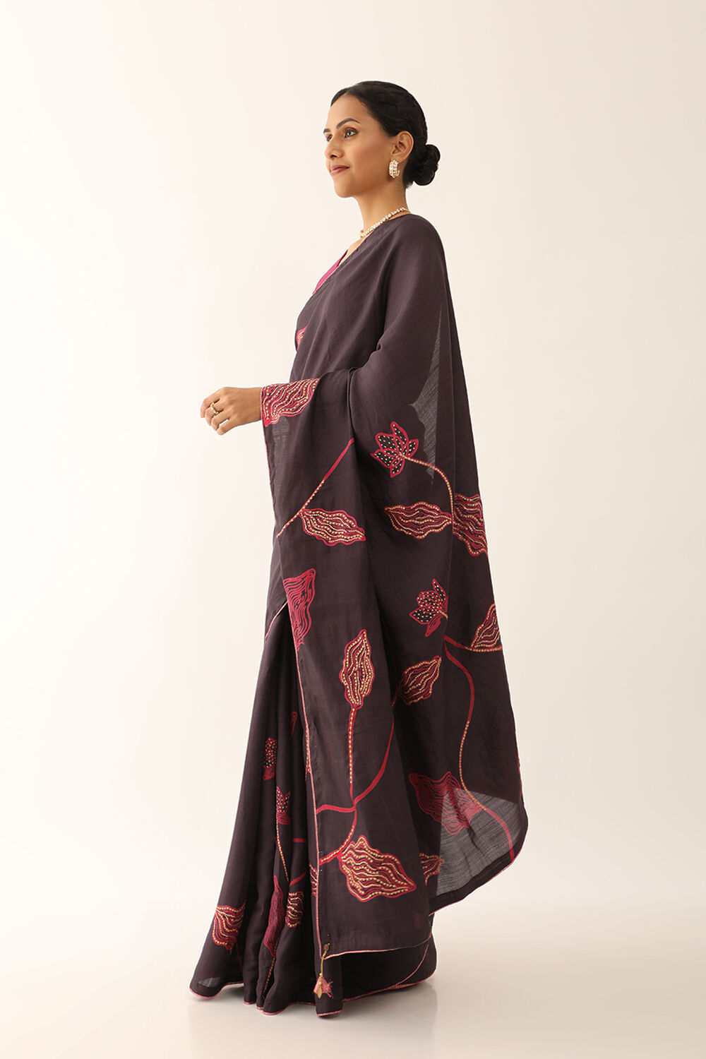 Black Hand Painted Pure Tussar Silk Saree image number null