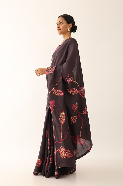 Black Hand Painted Pure Tussar Silk Saree