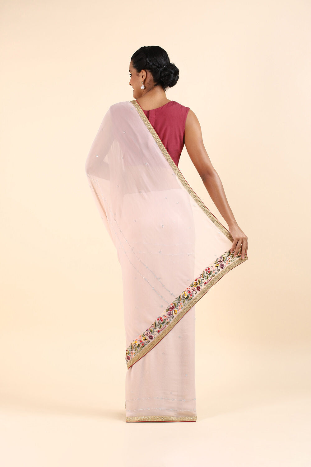 Light Pink Viscose Georgette Embroidered Saree image number null