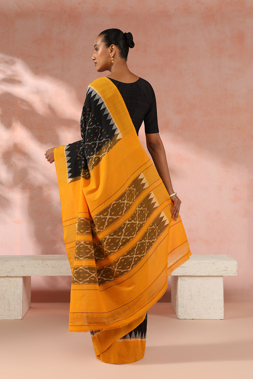 Black Pure Cotton Pochampalli Ikat Saree image number null