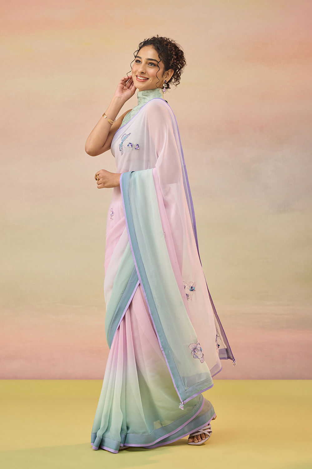 Light Violet Printed Viscose Chiffon Saree image number null
