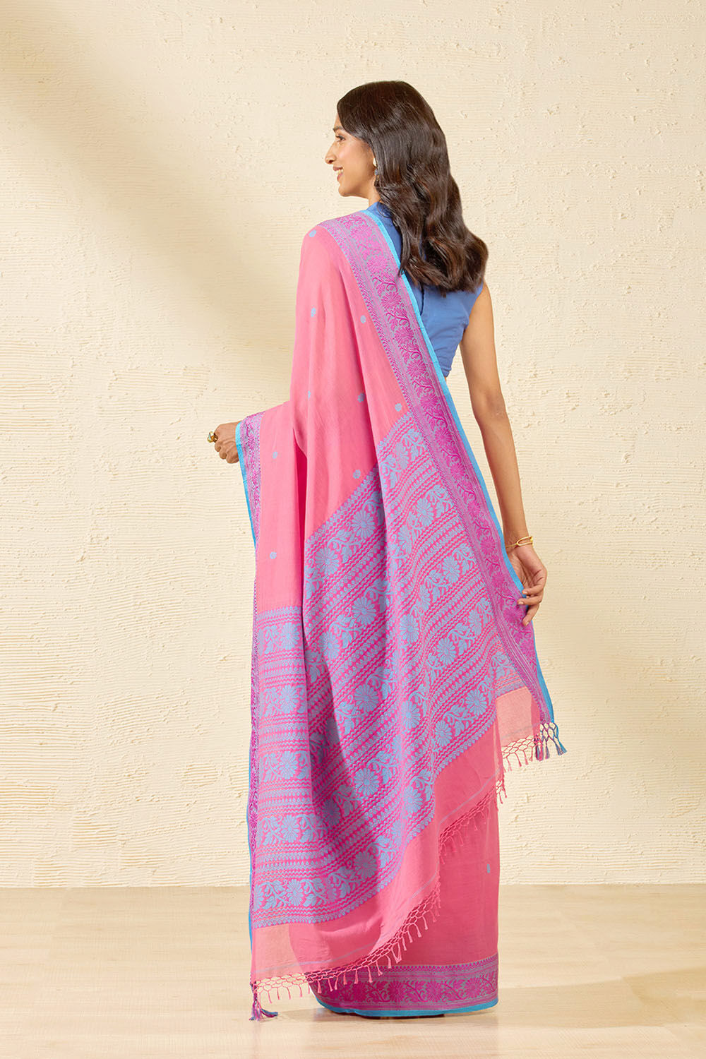 Pink Bengal Pure Cotton Jamdani Saree image number null