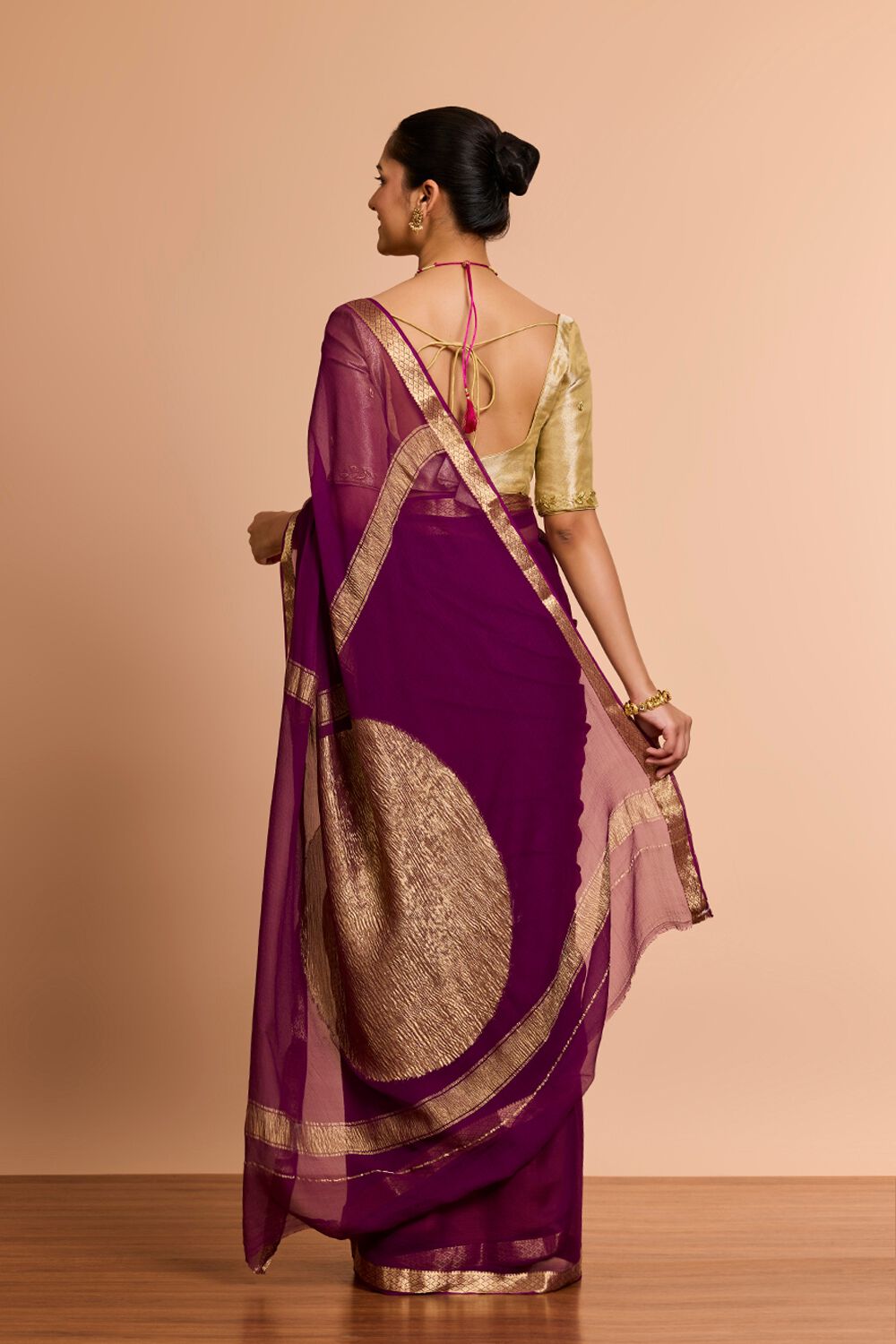 Purple Woven Pure Silk Chiffon Saree image number null
