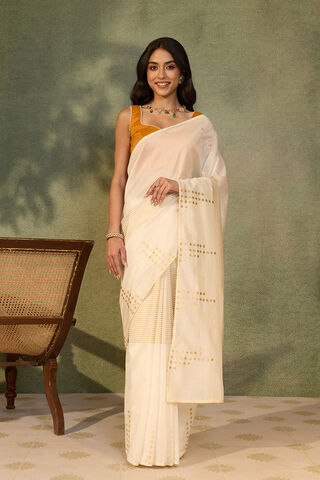 Off White Block Printed Pure Silk Cotton Saree thumbnail image number null