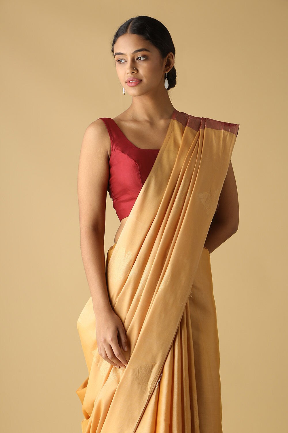 Gold Pure Silk Tencel South Saree image number null