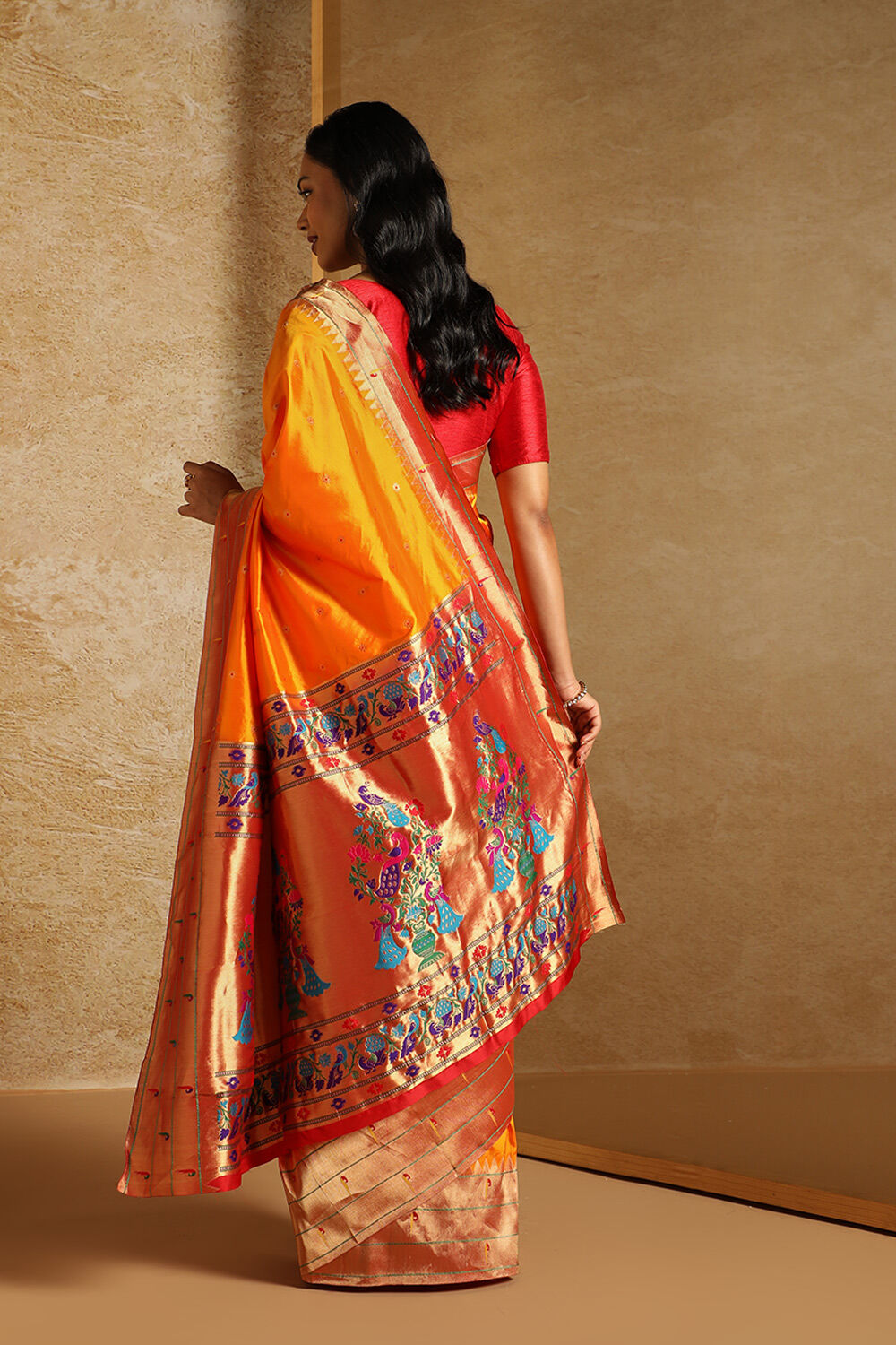 Mustard Pure Silk Woven Paithani Inspired Saree image number null