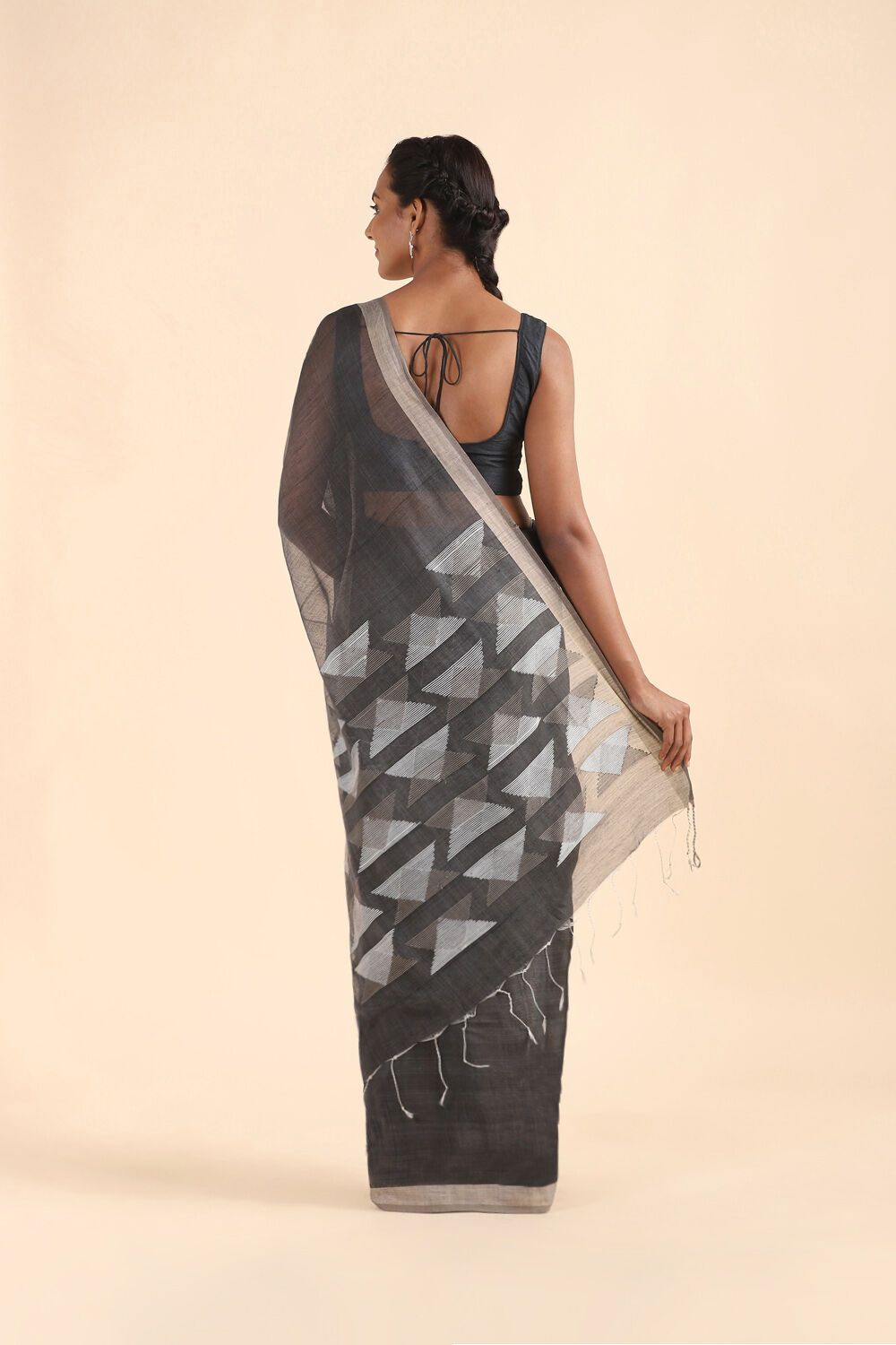 Black Pure Silk Cotton Bengal Saree image number null
